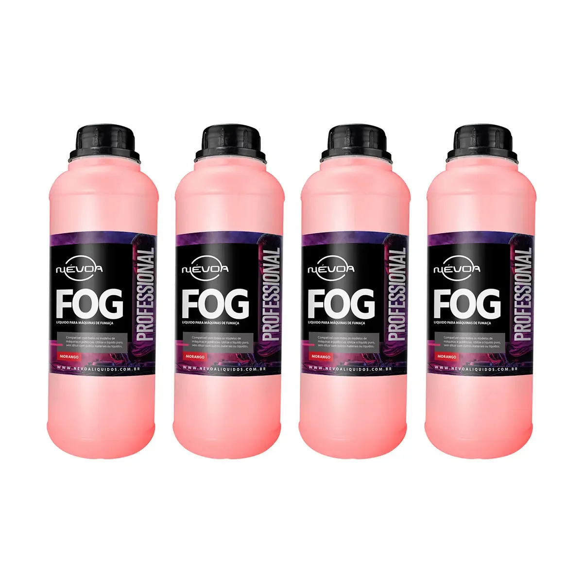 Kit 4 Líquidos Para Máquina De Fumaça 1 Litro Morango Professional Névoa
