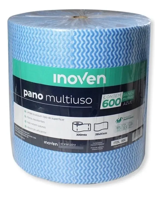 600 Panos Multiuso De Limpeza Perfex Bobina 28x50 Cm Inoven Azul