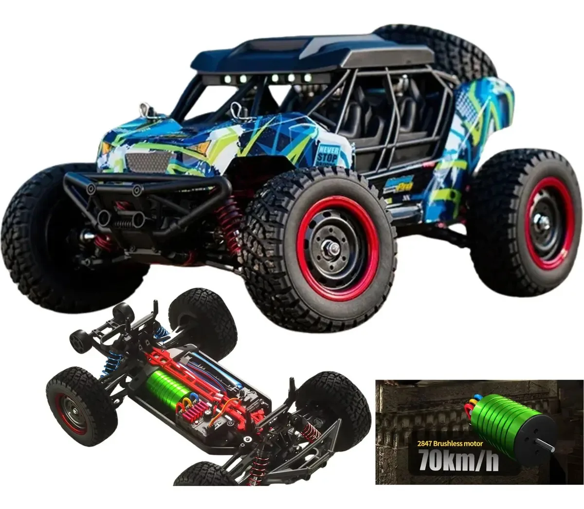 Buggy De Controle Remoto Conquer Brinquedo Alta Velocidade Até 70km/h Off Road 4x4 Brushless Elétrico Escala 1/16 Bateria Recarregável 2.4ghz Suspensão Led Resistência Profissional Infantil Adulto