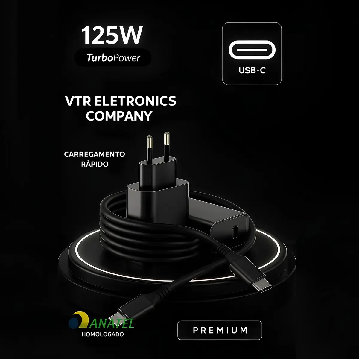 Carregador Turbo Compatível Com Motorola 125W USB-C Duplo Fast Charge Alta Potência Parede Bivolt Universal