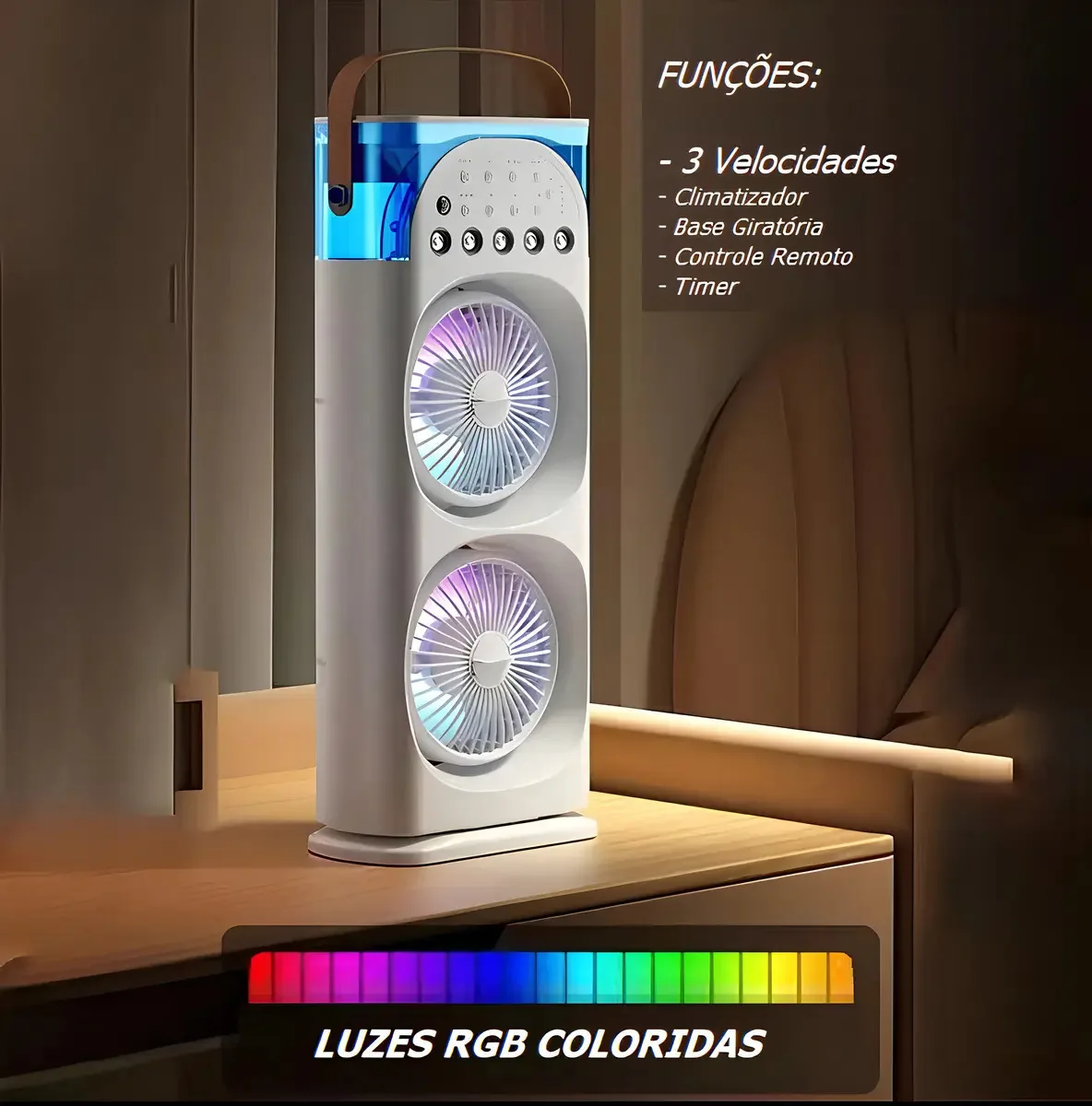 Climatizador Portátil VTR Eletronics 250ml Com Controle Remoto Ventilador Duplo