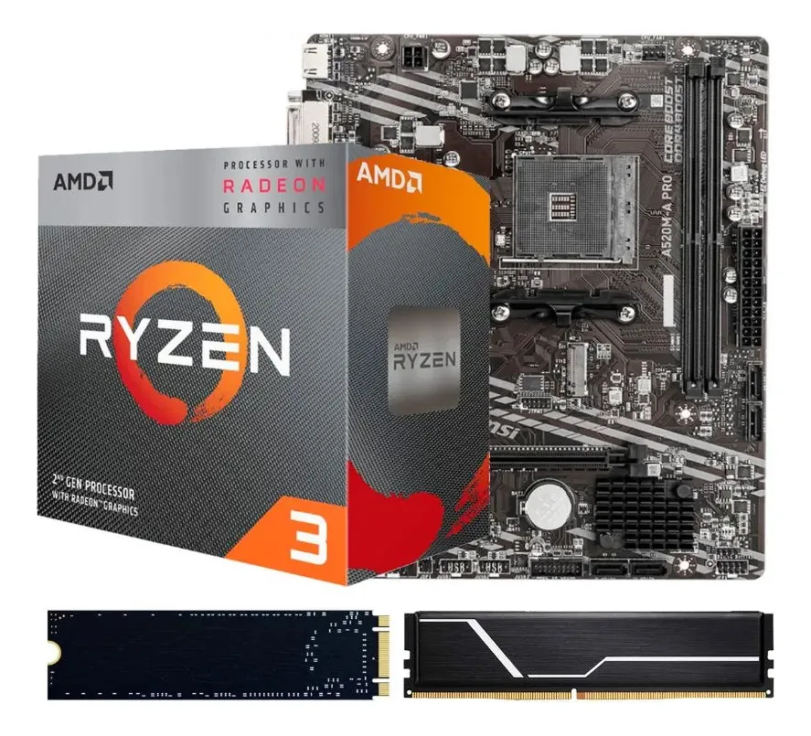 Atualização combinada nº 250 Pc Amd Ryzen 3 3200g + A520 + 16gb + Nvme 512gb N252