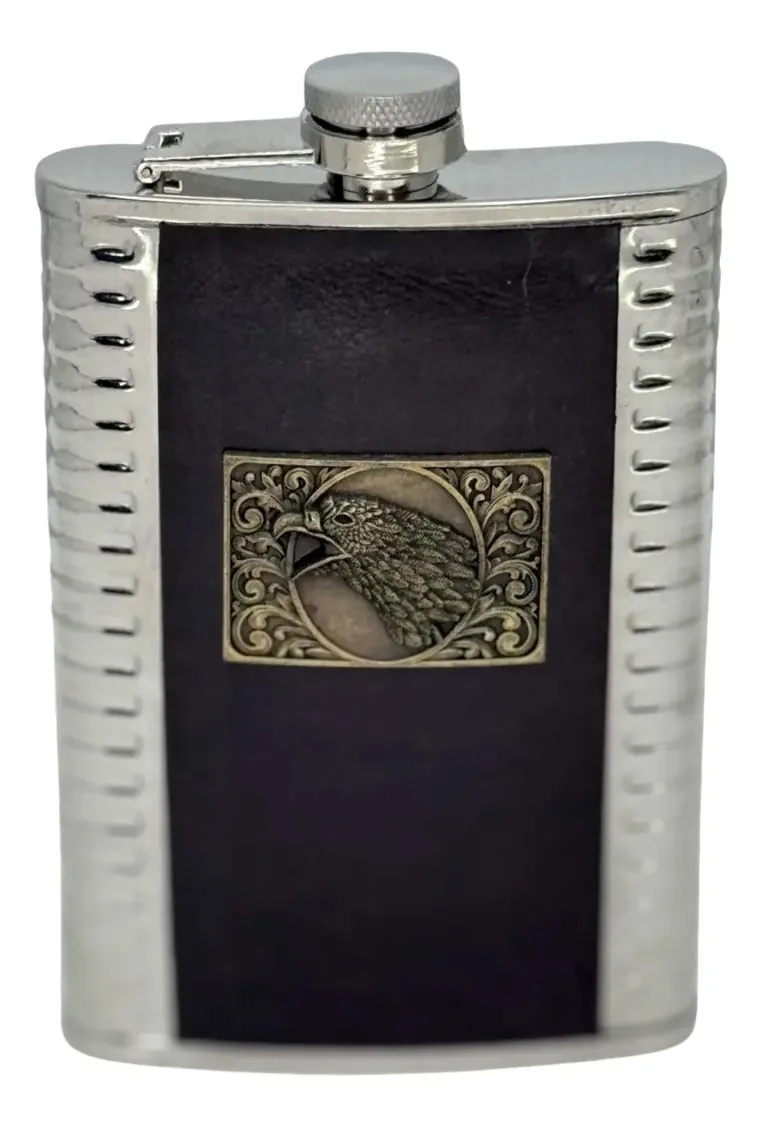 Cantil Inox Frasco Garrafa Whisky Bolso Bar Portátil Couro Falcão