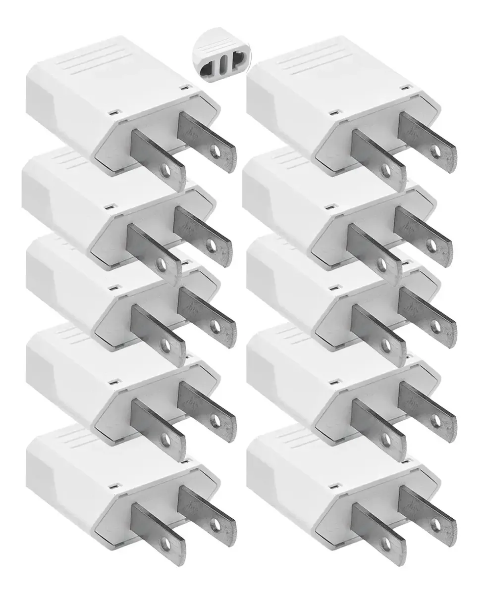 Kit 10 Adaptadores Tomada EUA para Pino Chato 10A Bivolt Branco