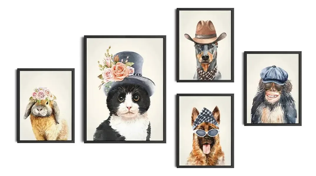 Conjunto Quadros Chapéu Fofo Arty Bichinhos Adoráveis