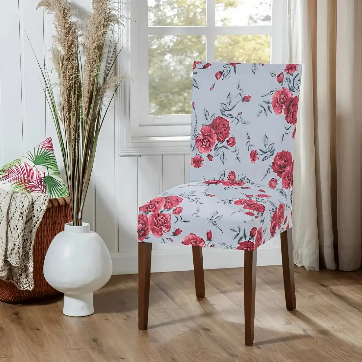 Kit 8 Capas Para Cadeira Seven Textil Malha Suplex Rosas Florido