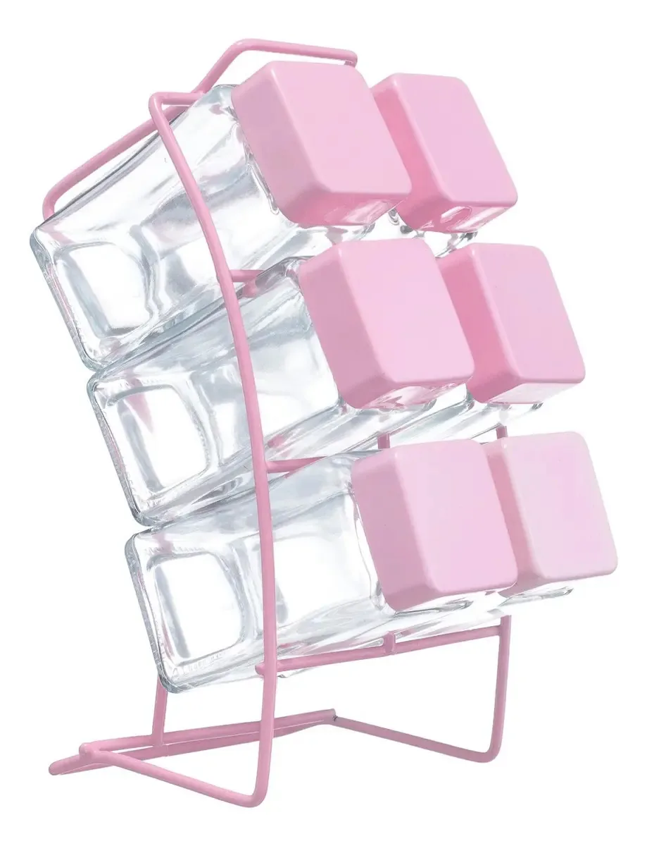Porta Temperos E Condimentos 6 Potes Cozinha Gourmet Rosa
