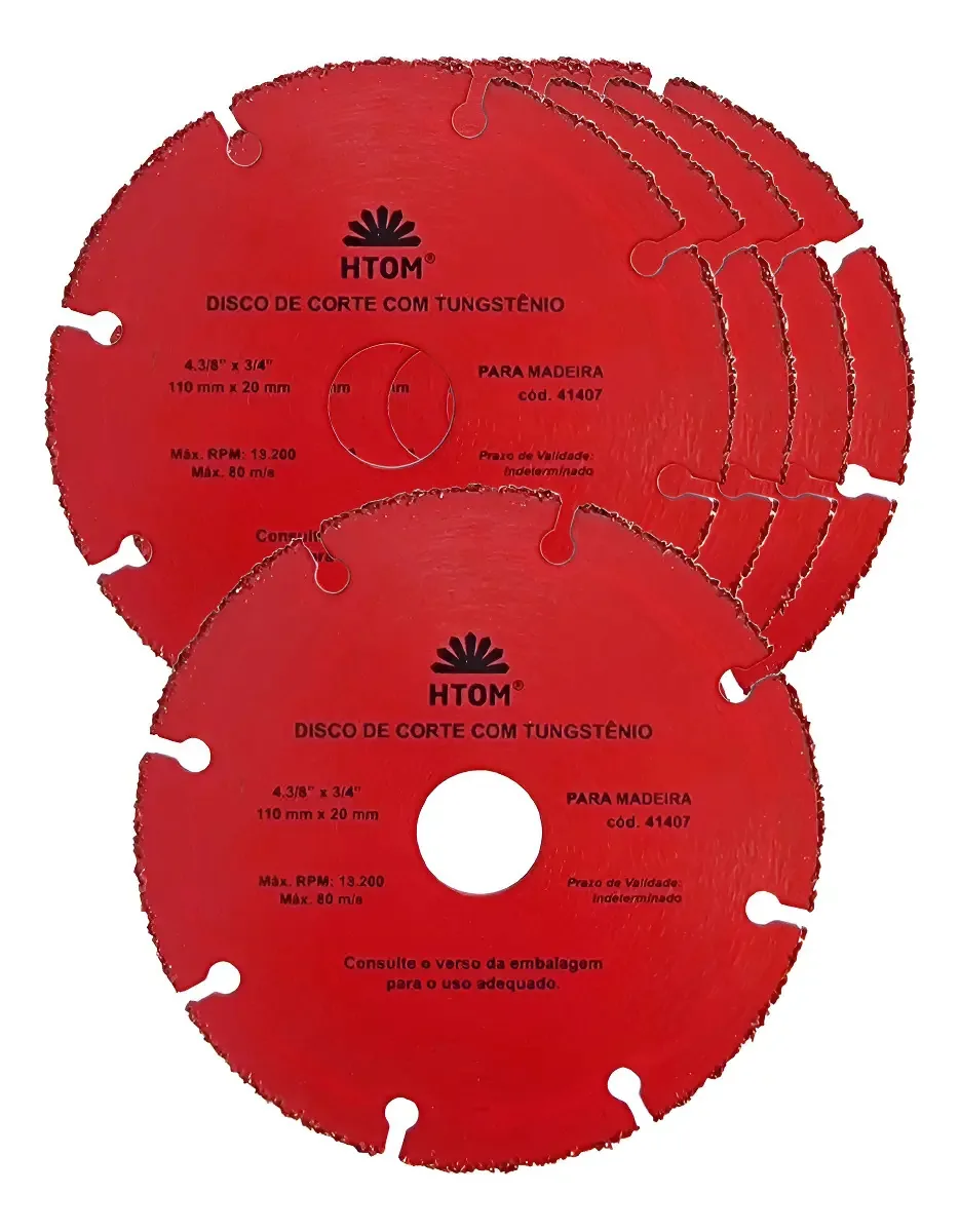 Kit 5 Discos De Corte 110mm Tungstênio Madeira Serra Mármore