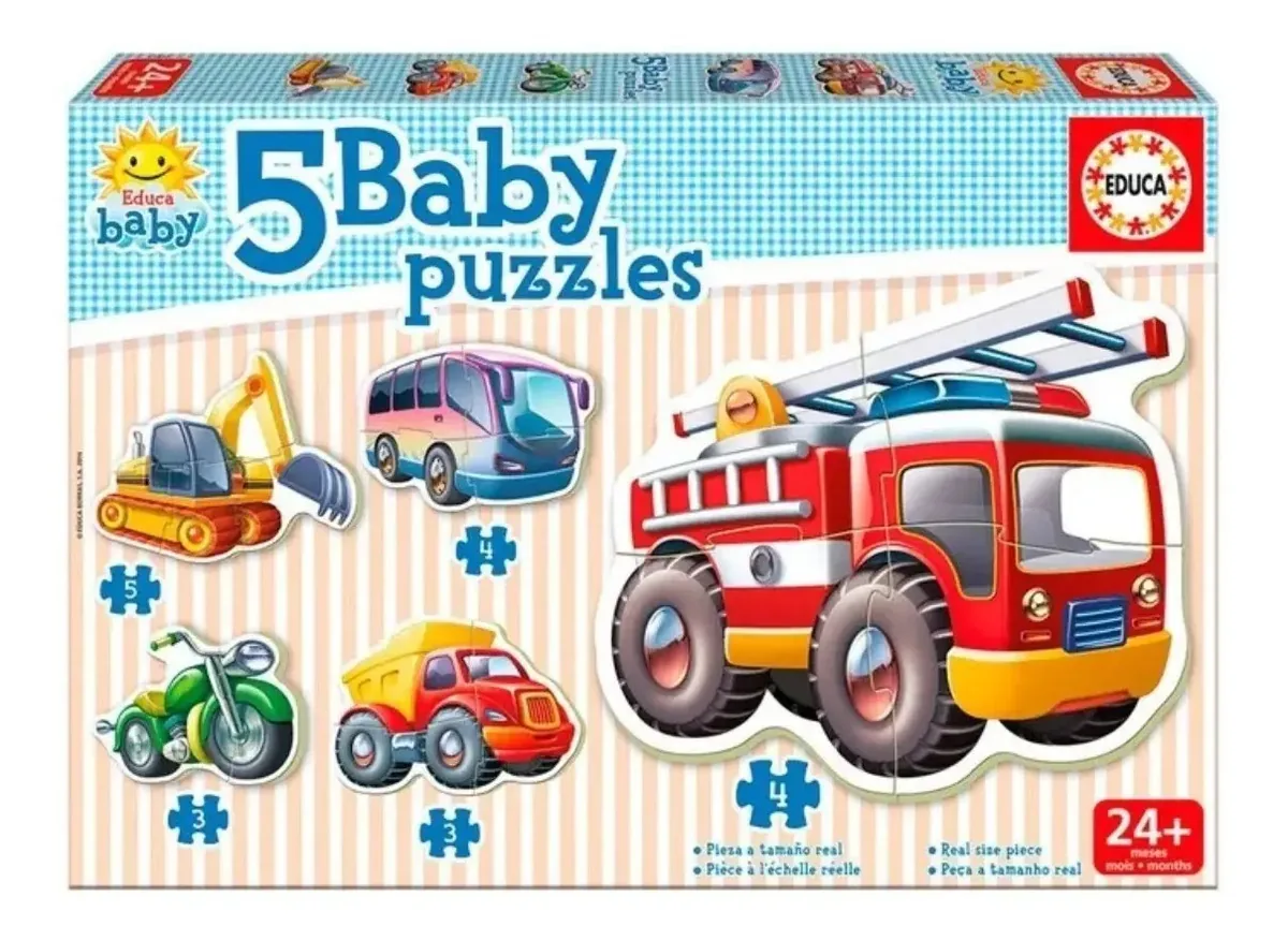 Quebra-cabeça infantil | 5 quebra-cabeças para bebês | Veículos grandes | Educa
