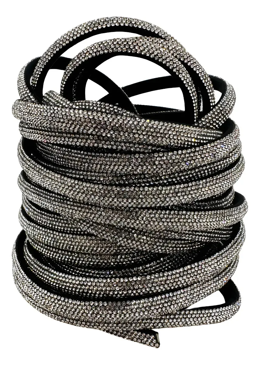Tubo Meia Cana Strass 8mm 5m Prata Preto Para Calçados NVK