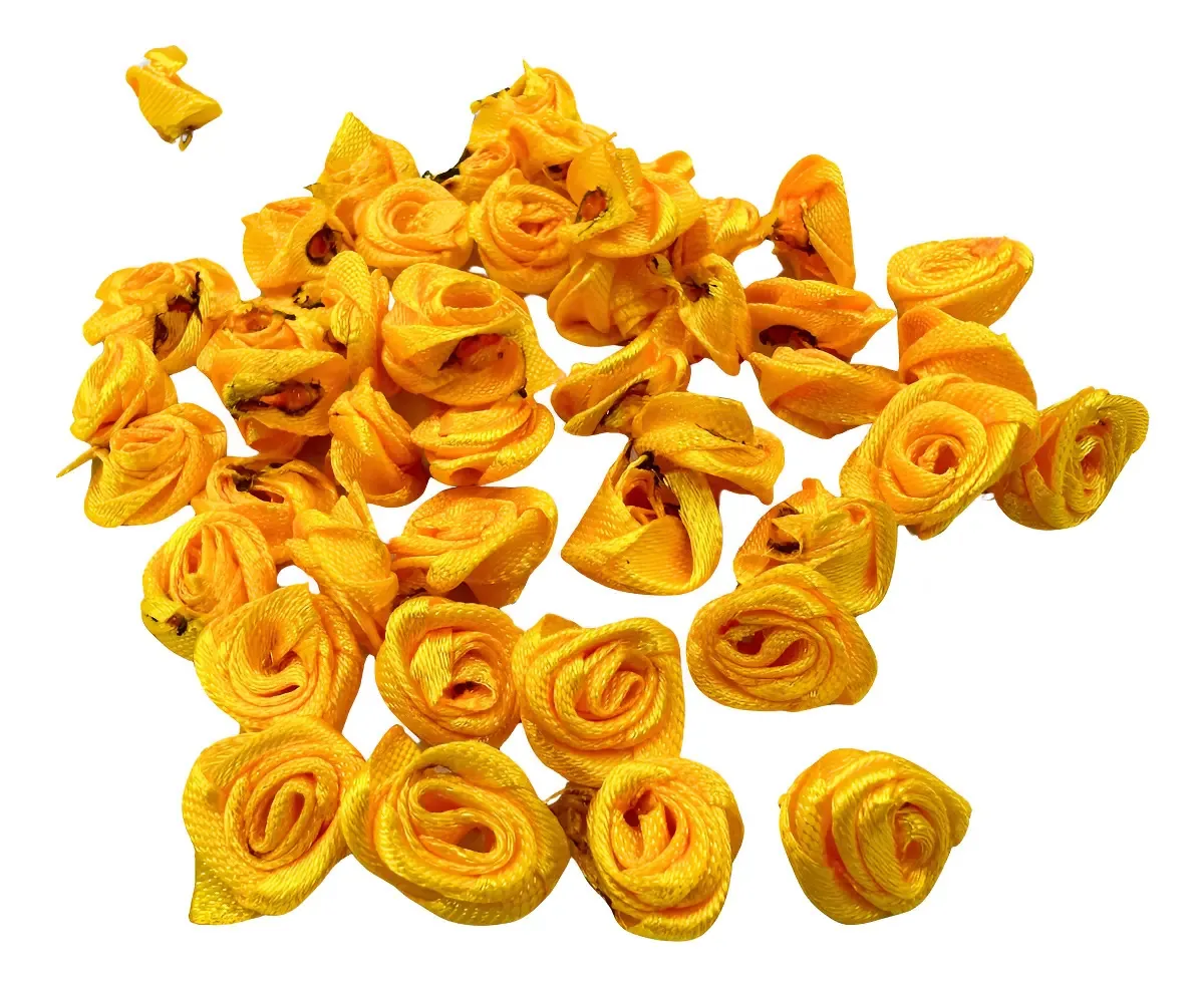 100 Flor Cetim Florzinha Rococó Sem Folha Amarelo