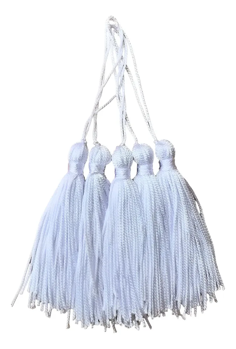 Franja Tassel de Algodão Branca E-NVK com Pompons, para Artesanato e Chaveiros