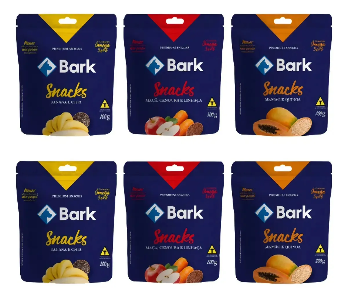 Kit 6 Pacotes Petiscos Bark Grande 200g Saudável Frutas Cães