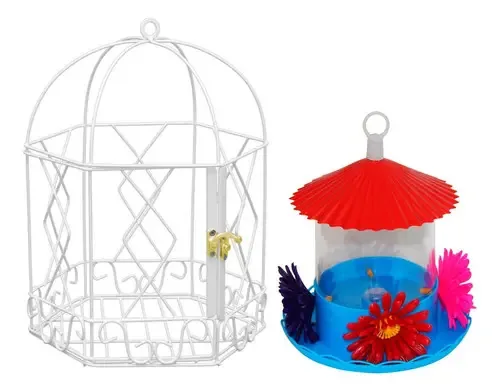 Gaiola Decoração N2 E Bebedouro Beija Flor Grande - Branca