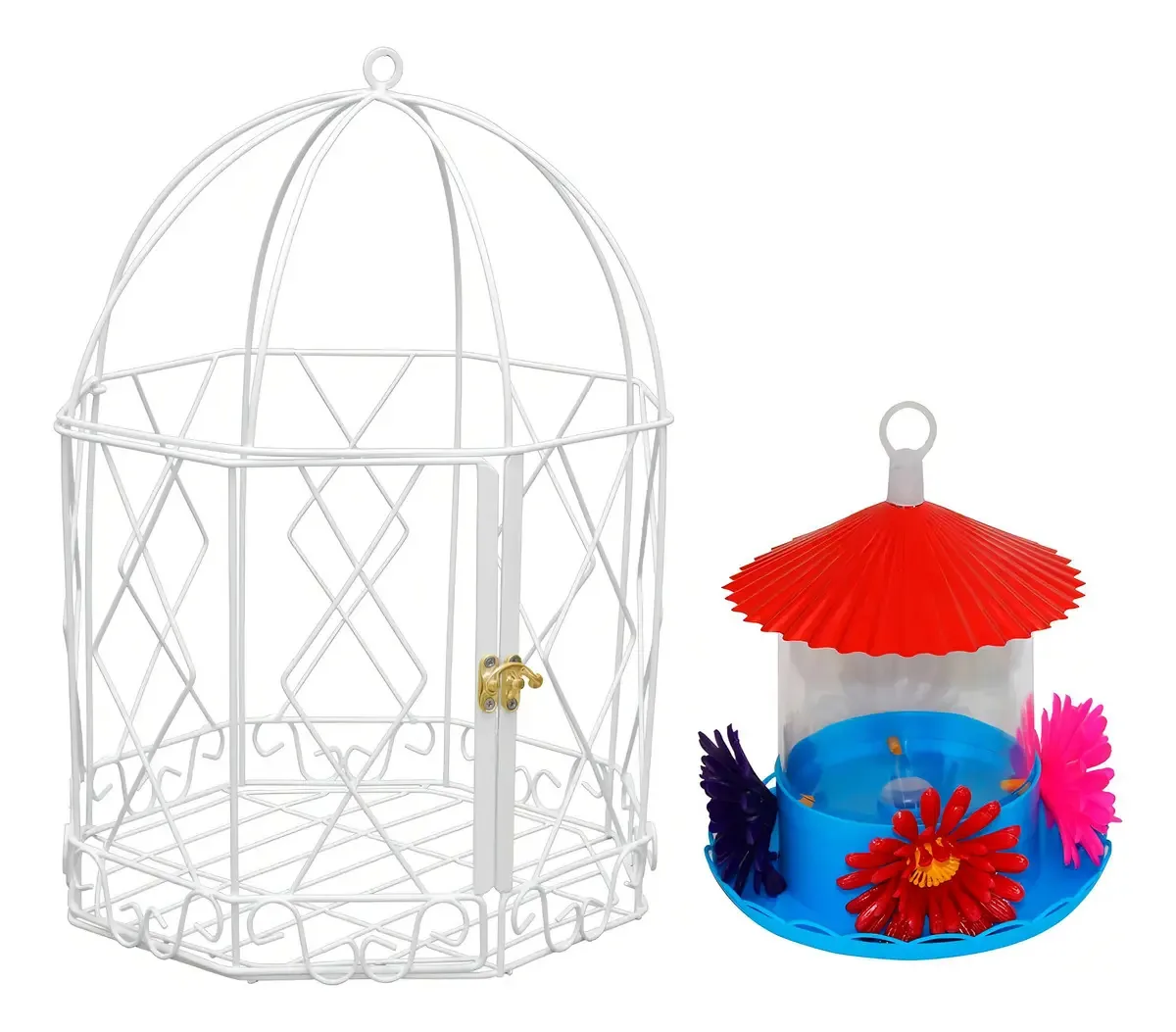 Gaiola N03 Decoração Festas E Bebedouro Beija Flor - Branca