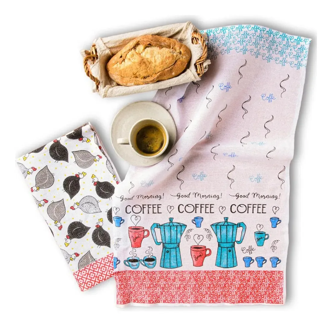 Kit 5 Panos De Prato Estampado Decoração Colorido Premium