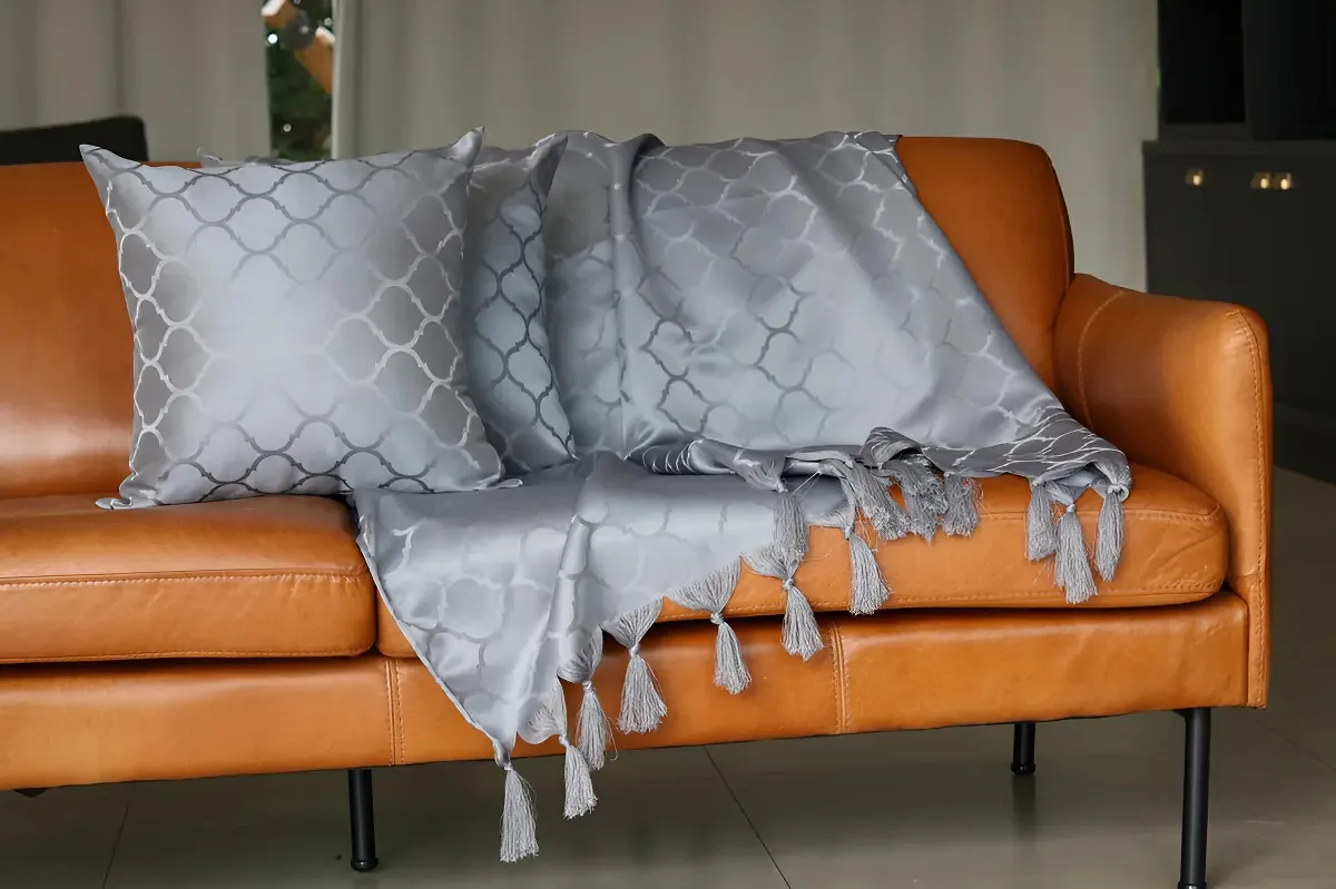 Xale Manta Sofá Jacquard Geometrico 1,80mx1,40m Desenho Cinza Escuro