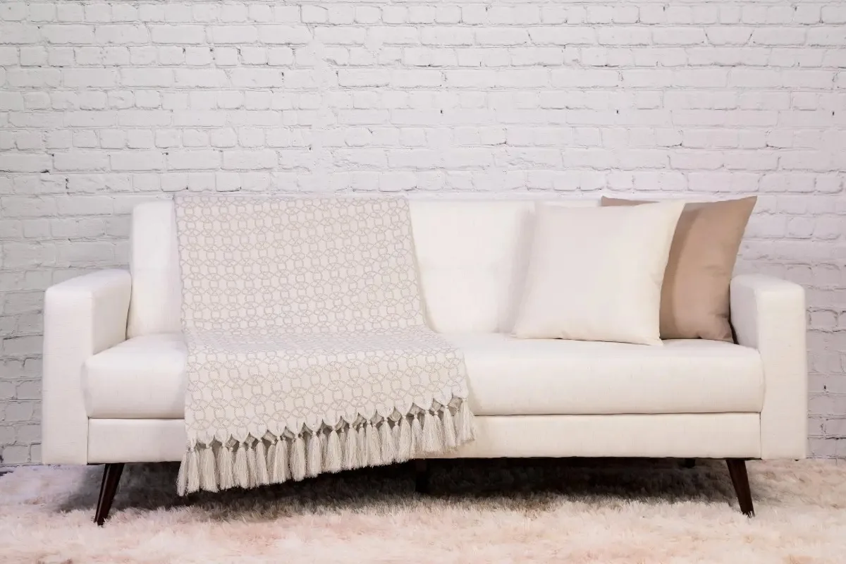 Xale Manta Sofá Jacquard Geometrico Bege 1,80mx1,40m Desenho Corda Bege