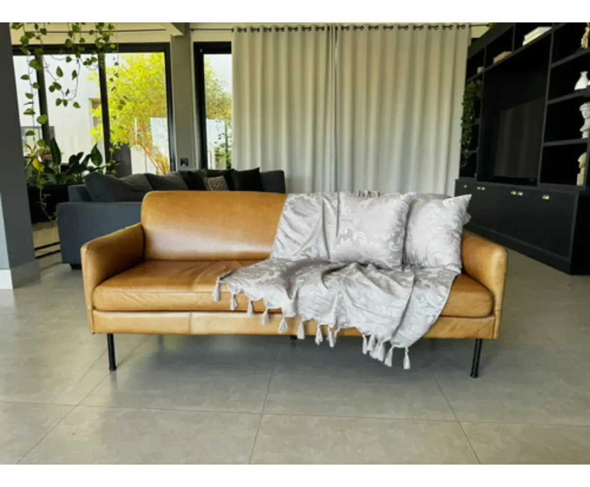 Xale Manta Sofá Jacquard Geometrico 2,50mx1,40m Desenho Bege
