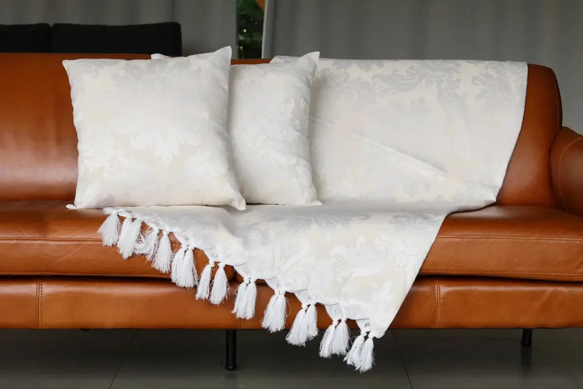 Xale Manta Sofá Jacquard Geometrico 2,50mx1,40m Cor Off White