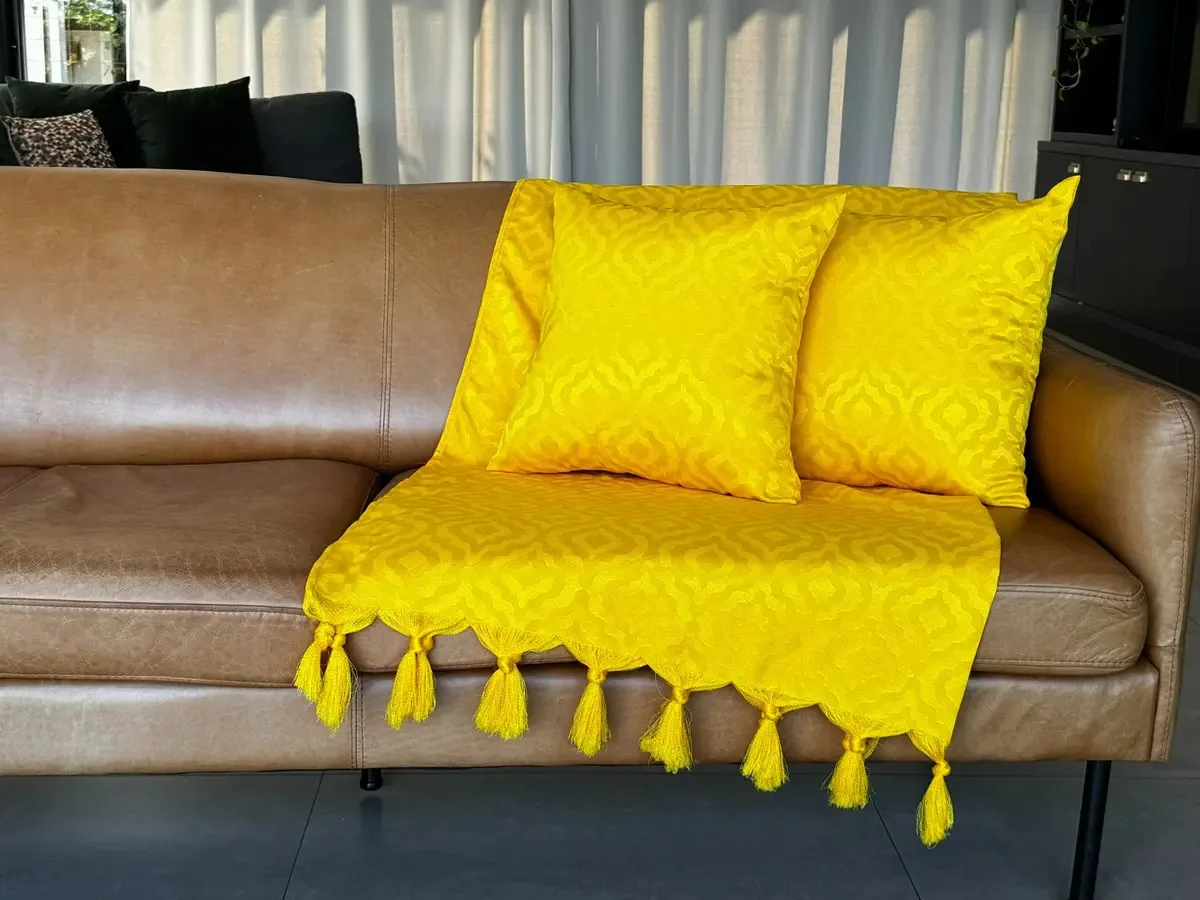 Xale Manta Sofá Gigante Jacquard 1,80mx2,80 Desenho Amarelo