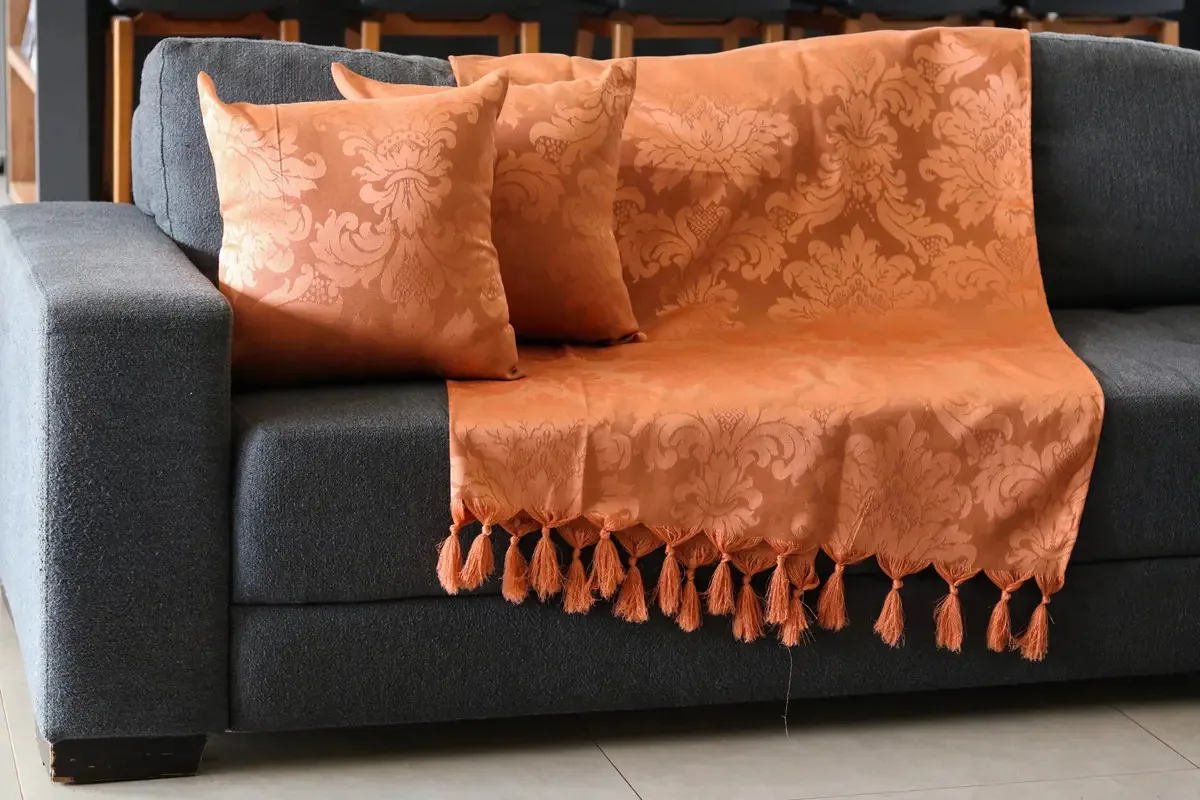Xale Manta Sofá Gigante Jacquard 1,80mx2,80 Retrátil Desenho Terracota