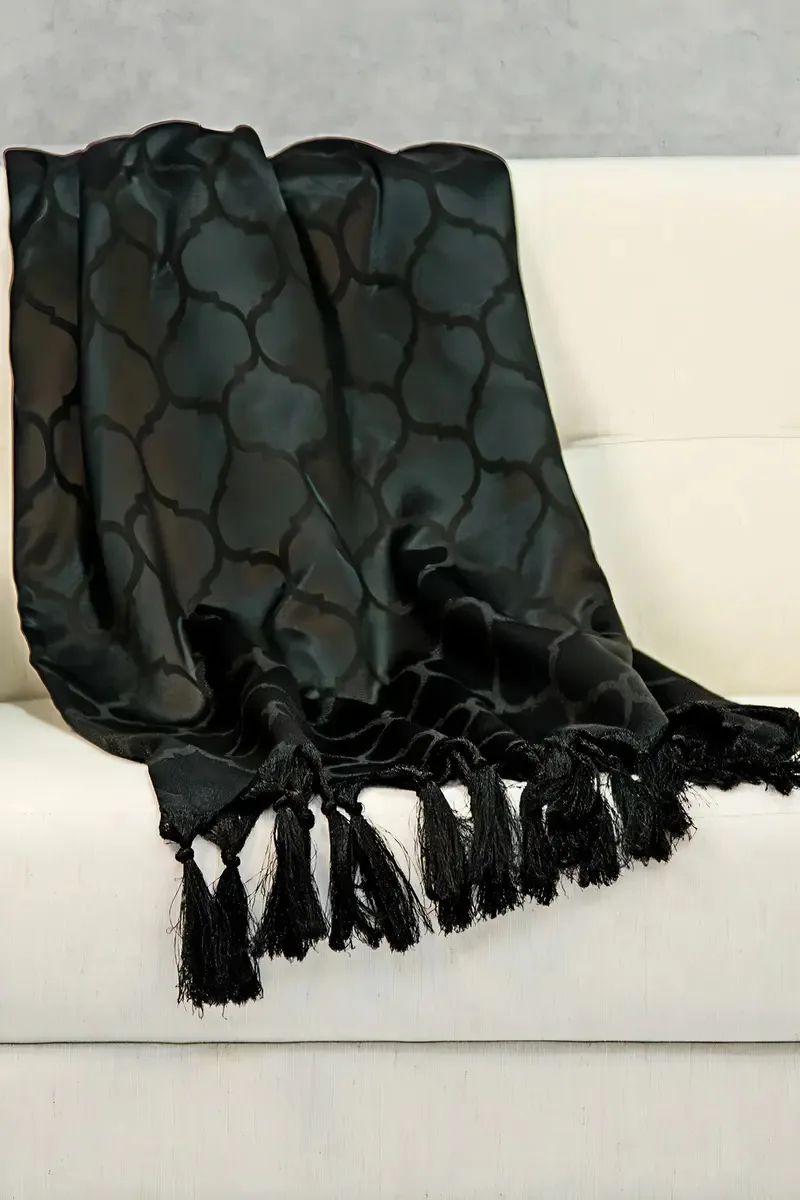 Xale Manta Sofá Gigante Jacquard 1,80mx2,80 Retrátil Desenho Preto