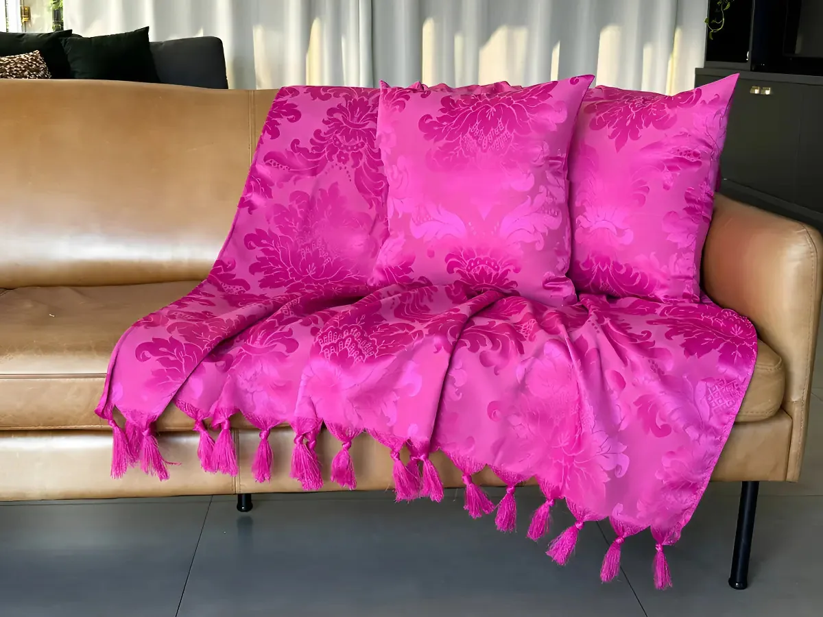 Xale Manta Sofá Jacquard Geometrico 2,50cmx2,80cm Desenho Pink