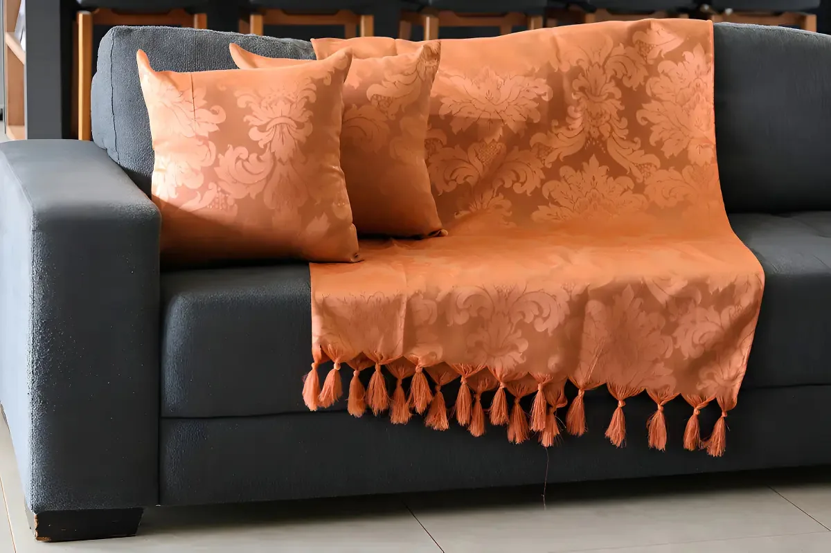 Xale Manta Sofá Jacquard Geometrico 2,50cmx2,80cm Desenho Terracota