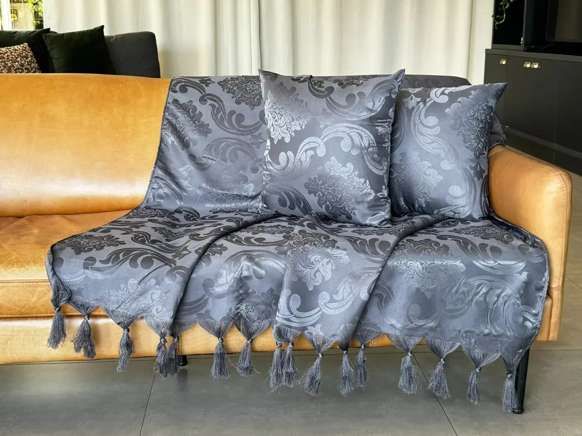Xale Manta Sofá Jacquard Geometrico 2,50cmx2,80cm Desenho Medalhão Cinza