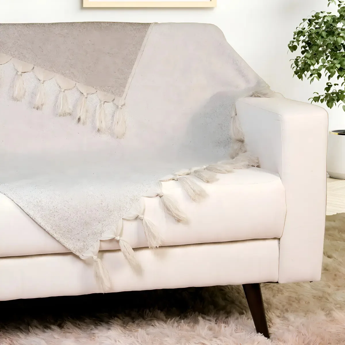 Xale Manta Sofá Jacquard Geometrico Bege 1,80mx1,40m Desenho Poerinha Cinza