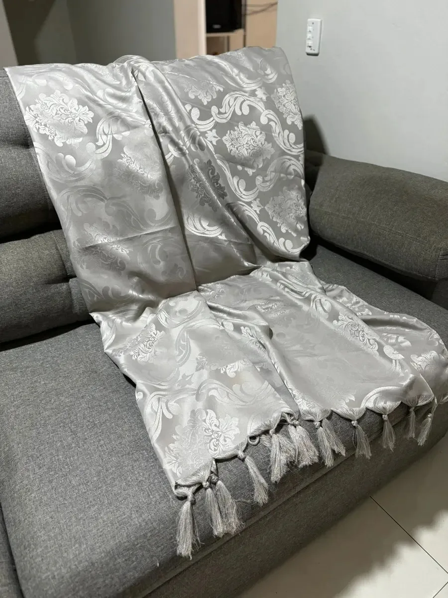 Xale Manta Sofá Jacquard Geometrico 1,80mx1,40m 2 Cap Cor Preto-off Desenho Cinza Claro