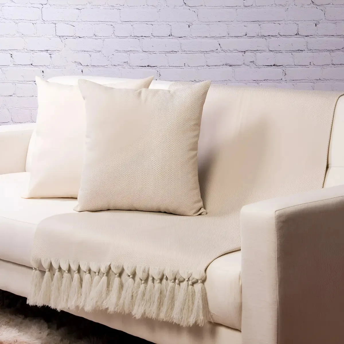 Xale Manta Sofá Bege Franjas Jacquard 3m Decorame Mini Zig 2 Capas