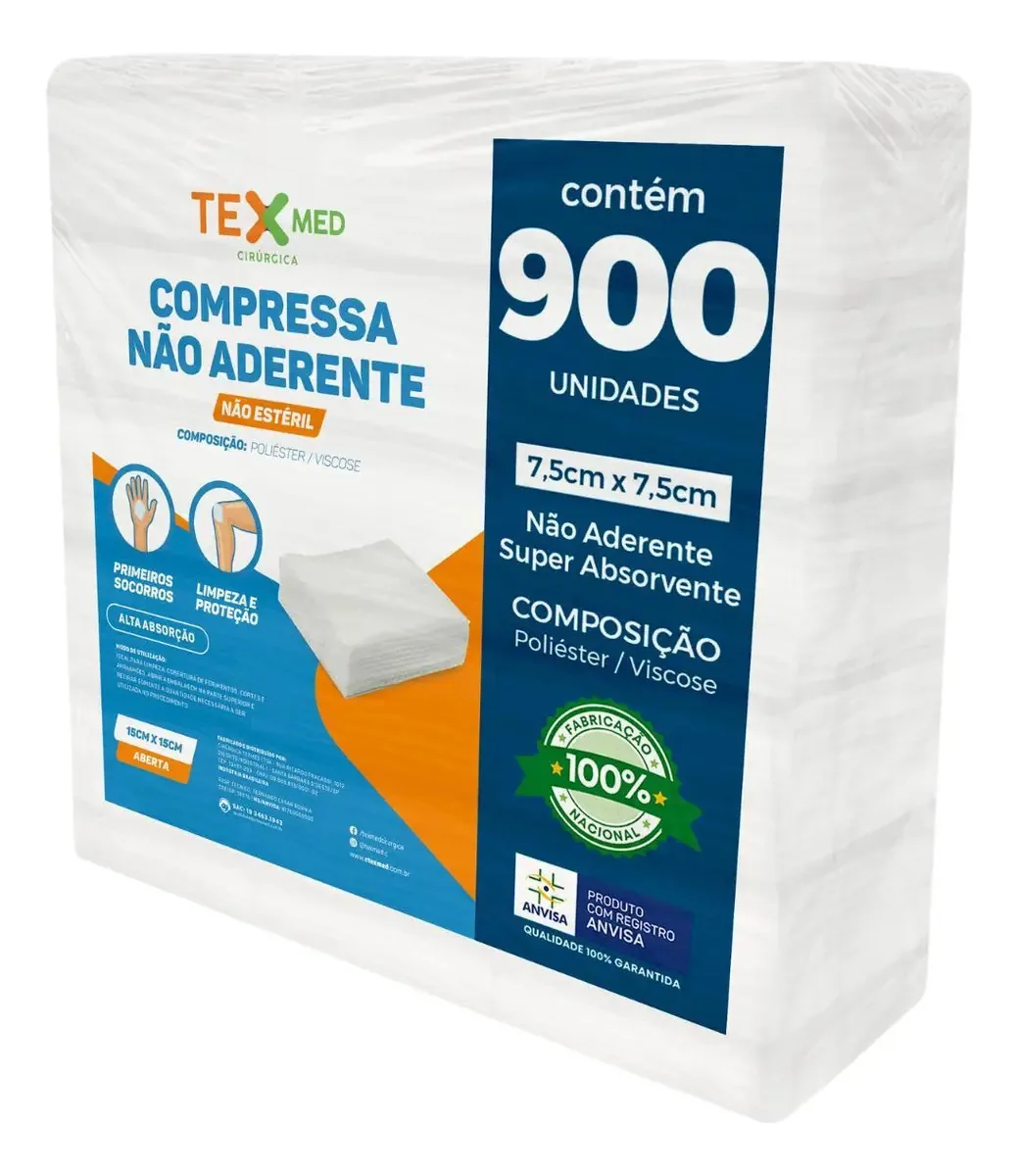 Compressa De Gaze Premium 7,5x7,5cm Não Aderente 900 Un