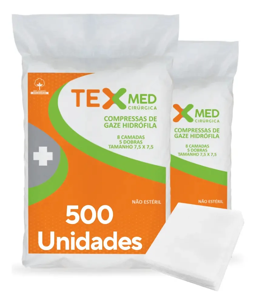 Compressa De Gaze Texmed 7,5x7,5cm 13 Fios - 500 Unidades