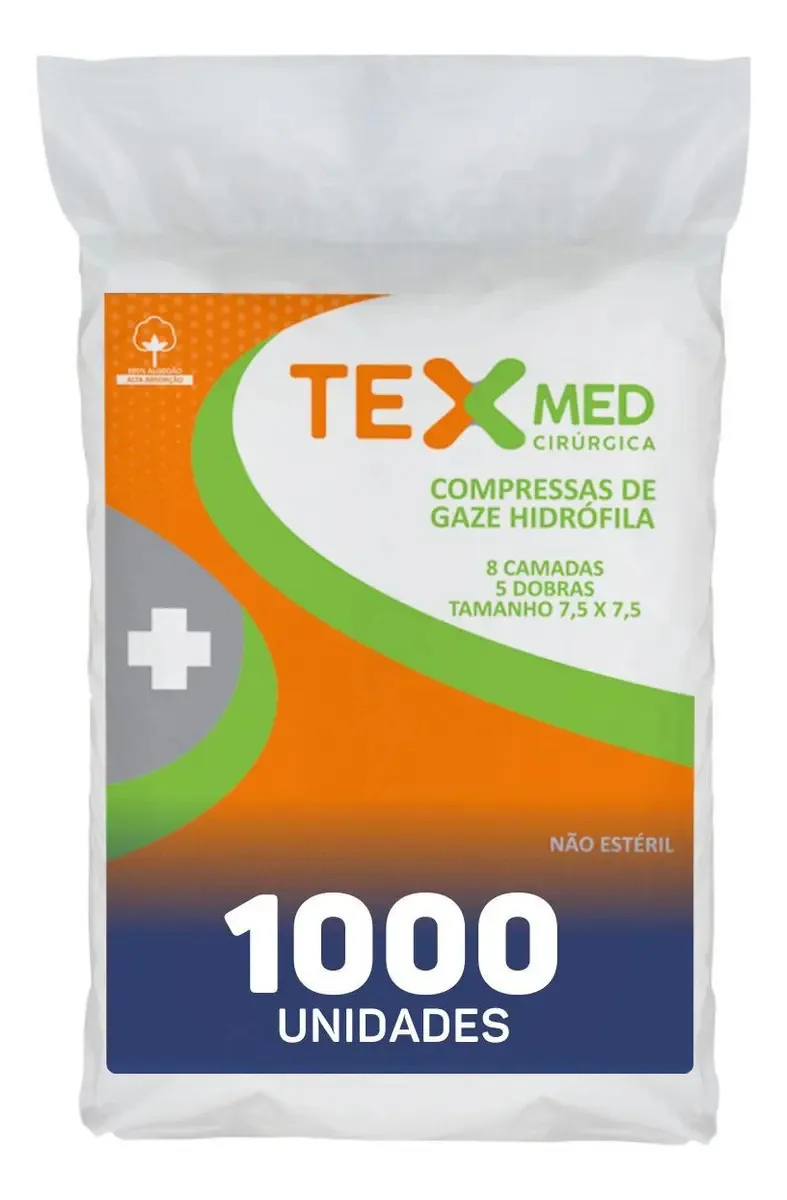 Compressa De Gaze Texmed 7,5x7,5cm 13 Fios 1000 Unidades