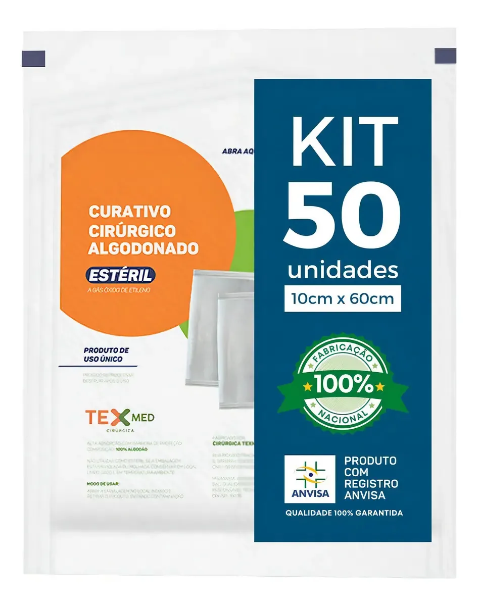 Compressa Estéril De Gaze Algodonada Texmed 10x60cm 50 Unid