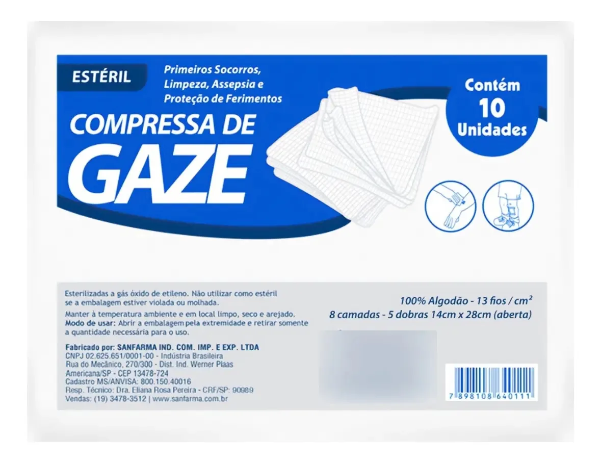 Compressa De Gaze Estéril 13 Fios 30 Envelopes -300 Unidades