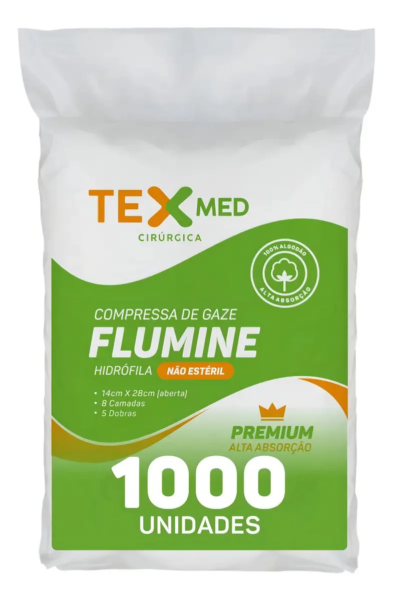 Compressa De Gaze Texmed Flumine Hidrofila 13 Fios 1000 Unid