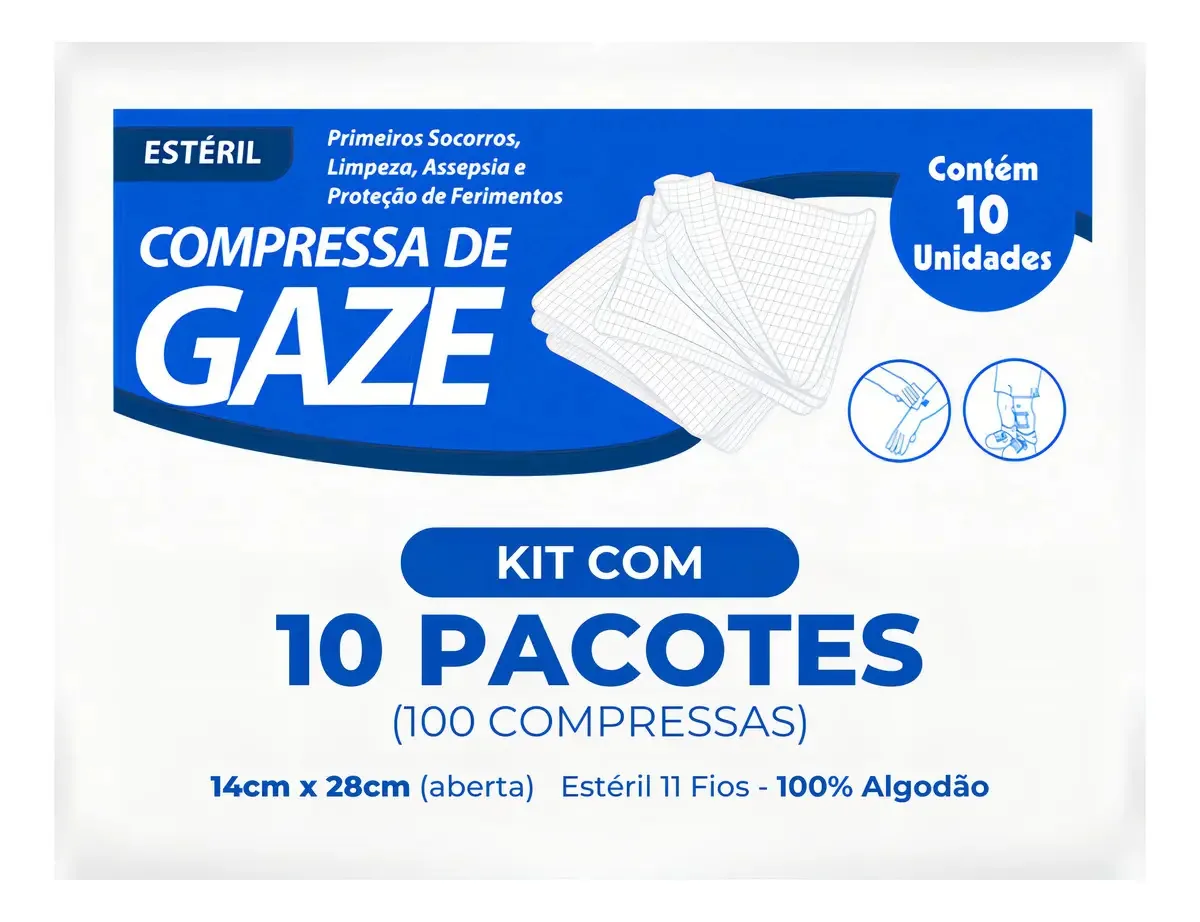 Compressa Gaze Estéril Sanfarma 11 Fios 10 Envelopes 100 Un