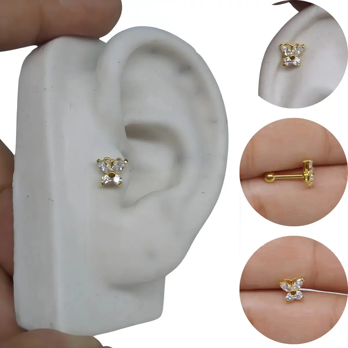 Piercing Tragus Cartilagem Borboleta Com Zircônia Folheado