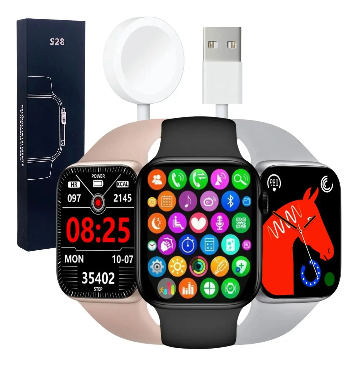 Smartwatch Relógio Inteligente Notifica E Realiza Chamadas Caixa Preto
