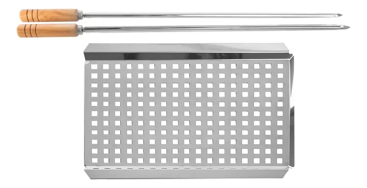 Kit Grelha Perfurada Para Carnes E Vegetais Inox Kort Domama