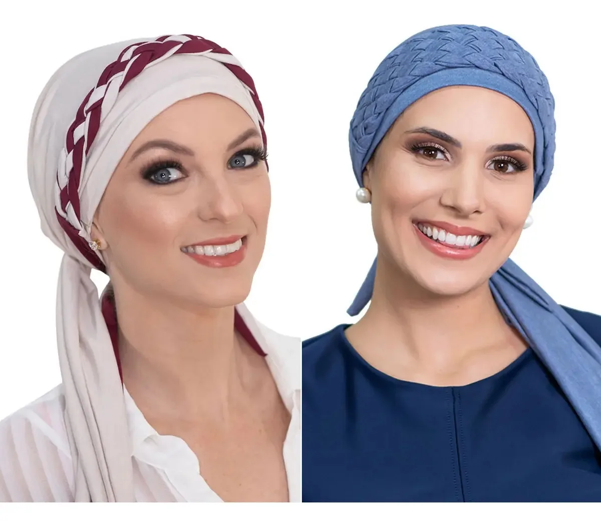 * Turbante Jeans E Bege + Seus Acessórios: Quimio Tamanho Único