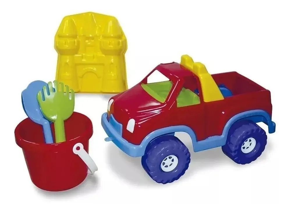 Super Pick Up com balde de praia, pá, ancinho e molde