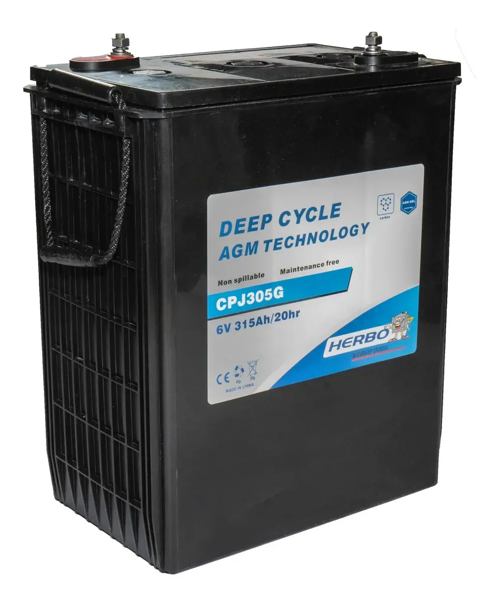 Bateria de carro de golfe Herbo Deep Cycle Cpj305g 6v 315 Ah, cor preta