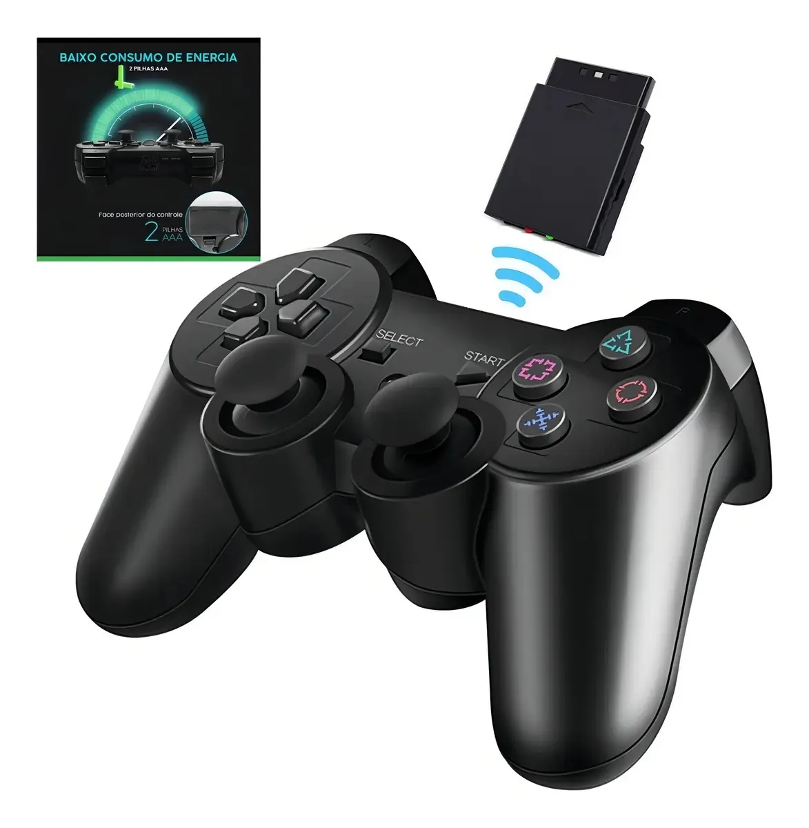 Controle Playstation 2 Sem Fio Ps2 Cor Preto