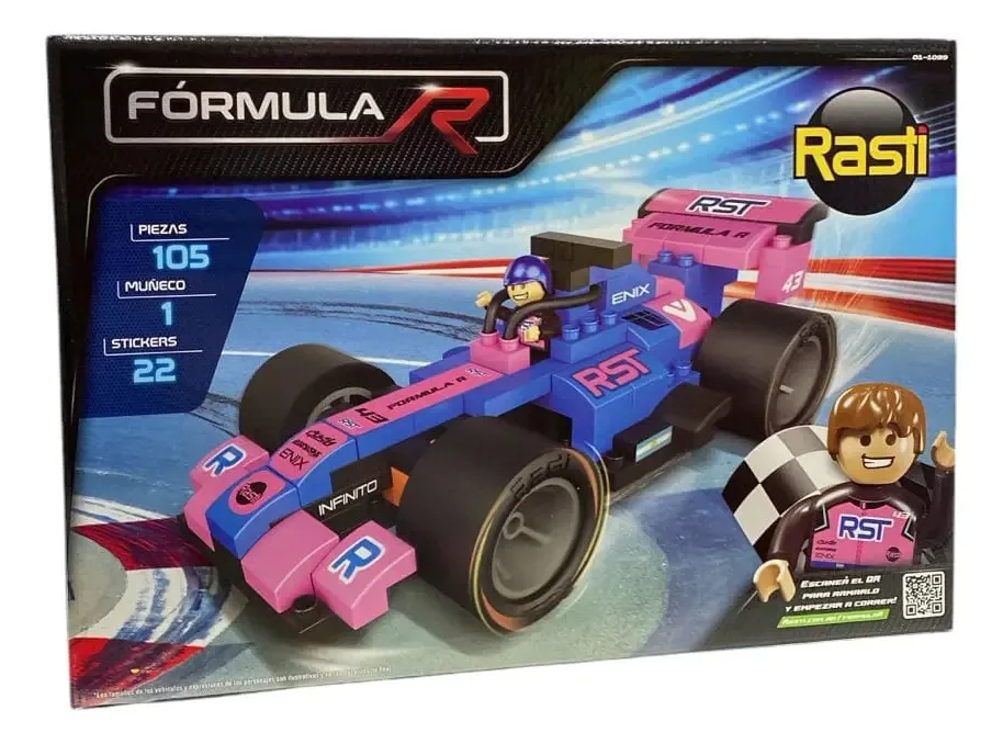 Carro de corrida para construir Rasti Formula R 105 peças e brinquedo educativo infantil Pilot Doll