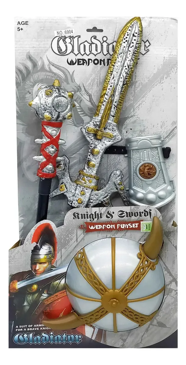 Conjunto de guerreiros medievais com capacete, espada e garrote - 10134