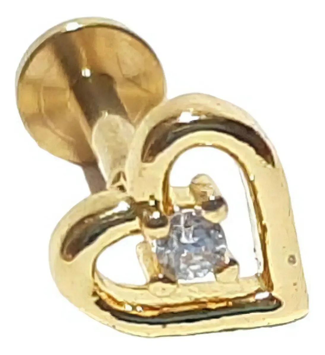 Piercing Aço Labret Tragus Helix Coração Zirconia Dourado